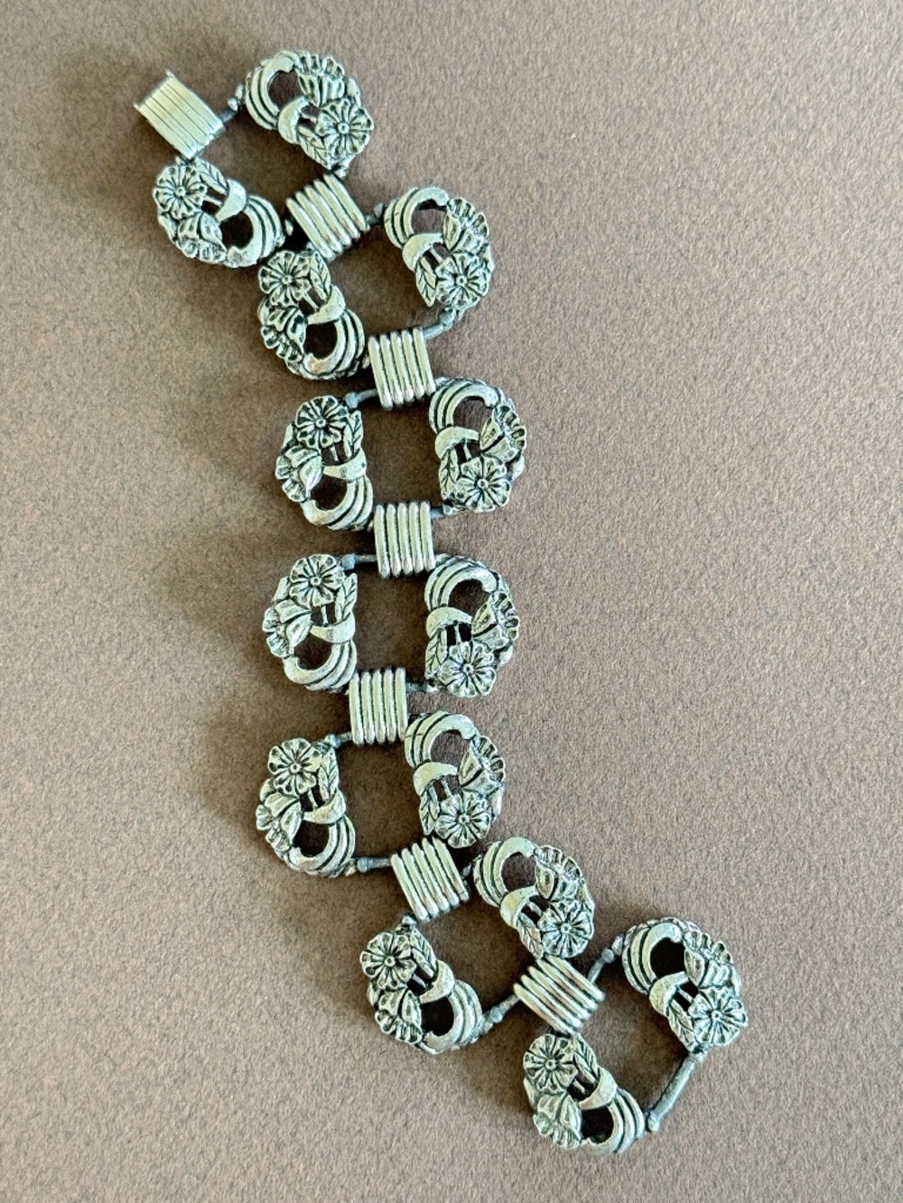 VINTAGE Book Chain Floral Panel Bracelet